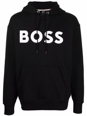 BOSS logo-print fleece hoodie - Black
