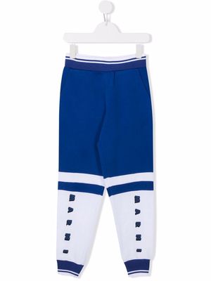 Marni Kids colour-block logo-print trousers - Blue