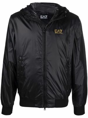 Ea7 Emporio Armani metallic-print hooded jacket - Black
