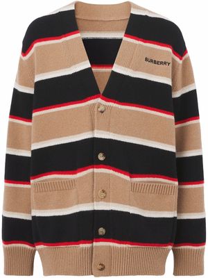 Burberry logo-embroidered striped cardigan - Neutrals