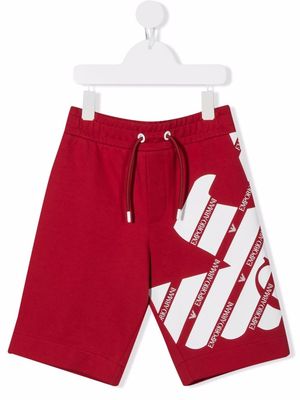 Emporio Armani Kids logo-print drawstring shorts - Red