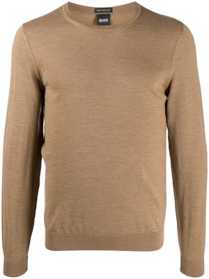 BOSS long-sleeve fitted jumper - Brown