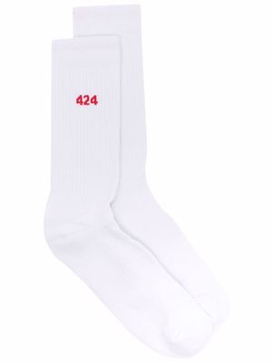 424 intarsia-knit logo ankle socks - White