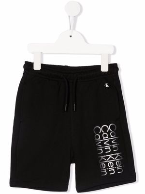 Calvin Klein Kids logo-print cotton track shorts - Black
