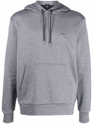 BOSS logo print drawstring hoodie - Grey