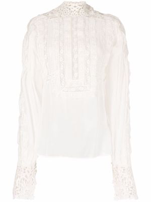 Ermanno Scervino lace-trim silk blouse - Neutrals