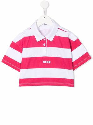 MSGM Kids logo-embroidered striped polo shirt - Pink