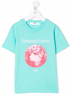 MSGM Kids Fantastic Green-print short-sleeve T-shirt - Blue
