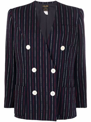 Céline Pre-Owned 1980s pre-owned striped double-breasted blazer - Blue