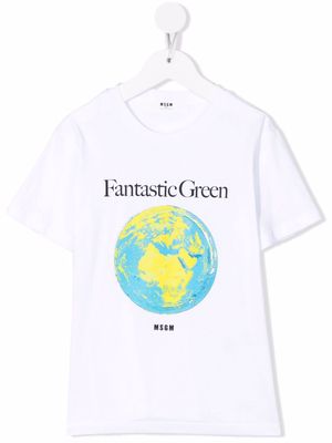 MSGM Kids Fantastic Green-print short-sleeve T-shirt - White