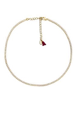 SHASHI Diamond Tennis Necklace in Metallic Gold.