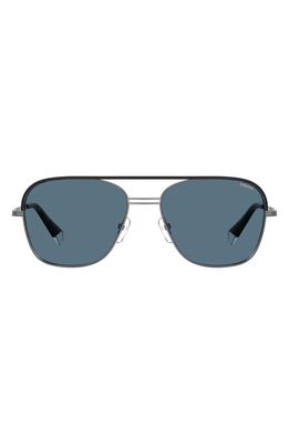 Polaroid 57mm Polarized Aviator Sunglasses in Dark Ruthenium/Blue Polarized