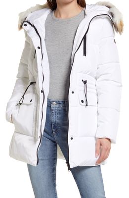 Sam Edelman Water Repellent Parka with Removable Faux Fur Trim in White