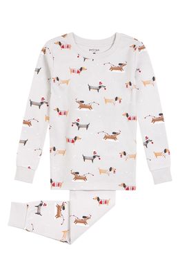 Petit Lem Kids' Holiday Hounds Fitted Two-Piece Cotton Pajamas in 901 Lt. Grey