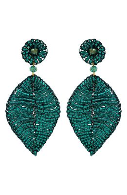 Lavish by Tricia Milaneze Beaded Leaf Drop Earrings in Green