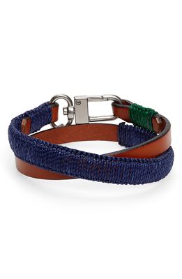 Caputo & Co. Men's Wide Hand Knotted Leather Double Wrap Bracelet in Navy