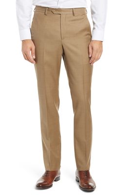 Santorelli Roma Flat Front Wool Dress Pants in Tan