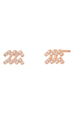 BYCHARI Zodiac Diamond Stud Earrings in 14K Rose Gold - Aquarius