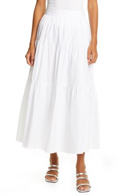 STAUD Tiered Stretch Cotton Maxi Skirt in White