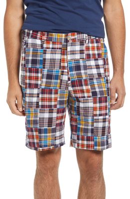 Berle Patchwork Madras Flat Front Shorts in Blue