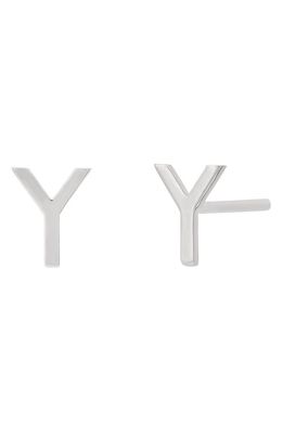 BYCHARI Large Initial Stud Earrings in 14K White Gold-Y