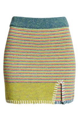YanYan Romy Stripe Miniskirt in Grass/Fuchsia Microstripe