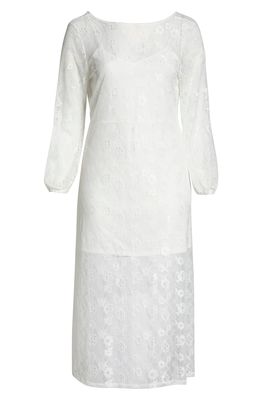 Open Edit Sheer Lace Long Sleeve Maxi Dress in Ivory