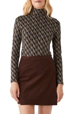 Frank And Oak Mock Neck Print Long Sleeve Shirt in Chocolate Chip