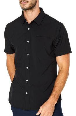 7 Diamonds Grant Slim Fit Solid Stretch Short Sleeve Button-Up Shirt in Black