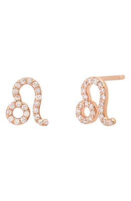 BYCHARI Zodiac Diamond Stud Earrings in 14K Rose Gold - Leo