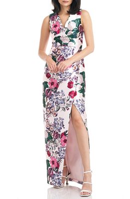Kay Unger Gilda Floral Print Sleeveless Gown in Sangria/Multi