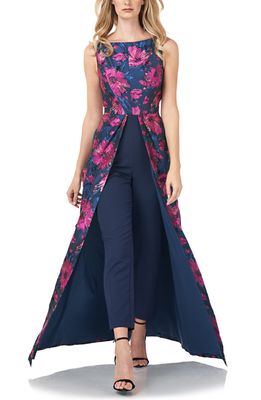Kay Unger Floral Jacquard Maxi Romper in Midnight/Fuchsia