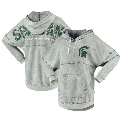 SPIRIT JERSEY Women's Charcoal Michigan State Spartans Mineral Wash Hoodie Long Sleeve T-Shirt