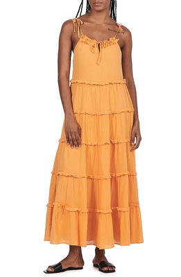 Charlie Holiday Tiered Cotton Maxi Dress in Apricot