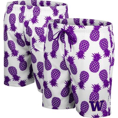 Men's Colosseum White/Purple Washington Huskies Pineapple Swim Shorts
