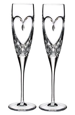 Waterford True Love Set of 2 Lead Crystal Champagne Flutes in Clear