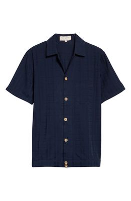 SMR DAYS Men's Paraiso Short Sleeve Cotton Button-Up Bowler Shirt in Navy
