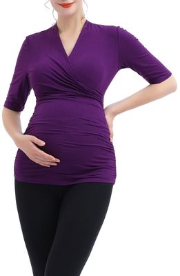 Kimi and Kai Essential Ruched Maternity/Nursing Top in Eggplant