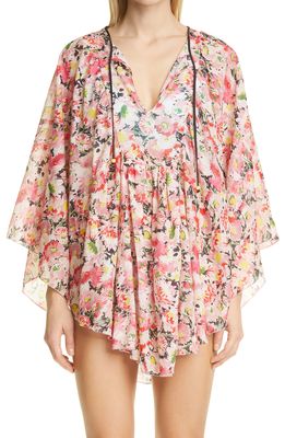 Stella McCartney Floral Print Cover-Up Caftan in Multicolor Pink