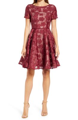 Shani Floral Fit & Flare Cocktail Dress in Wine/Nude