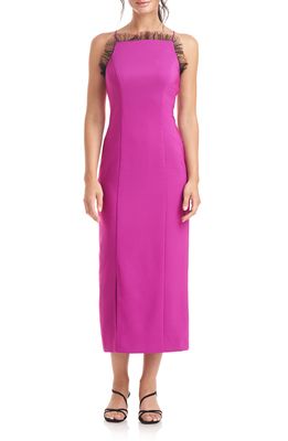 JS Collections Ruth Lace Detail Sheath Midi Dress in Cerise