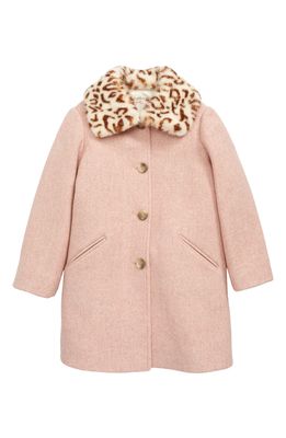 Bonpoint Kids' Temaggie Wool Blend Coat with Removable Faux Fur Collar in Rose