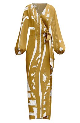 DIARRABLU Lala Long Sleeve Wrap Dress in Gold