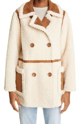 Stand Studio Chloe Double Breasted Faux Shearling Jacket in Off White/Tan