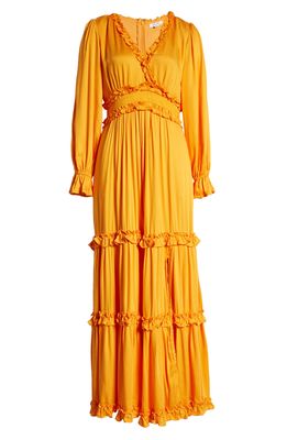 BTFL-life Tiered Long Sleeve Maxi Dress in Tangerine