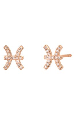 BYCHARI Zodiac Diamond Stud Earrings in 14K Rose Gold - Pisces