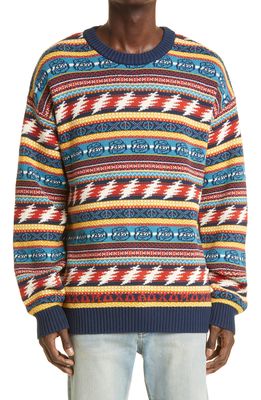 Schott NYC x Grateful Dead Aoxomoxoa Fair Isle Jacquard Cotton Sweater in Multicolor Red