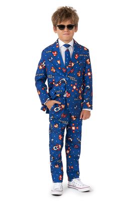 OppoSuits Retro Gamer Two-Piece Suit with Tie in Blue