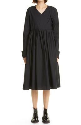 Merlette Collier Pleat Long Sleeve Wrap Dress in Black