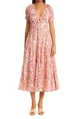 Banjanan Norma Floral Tiered Ruffle Organic Cotton Dress in Mini Bloom Rose
